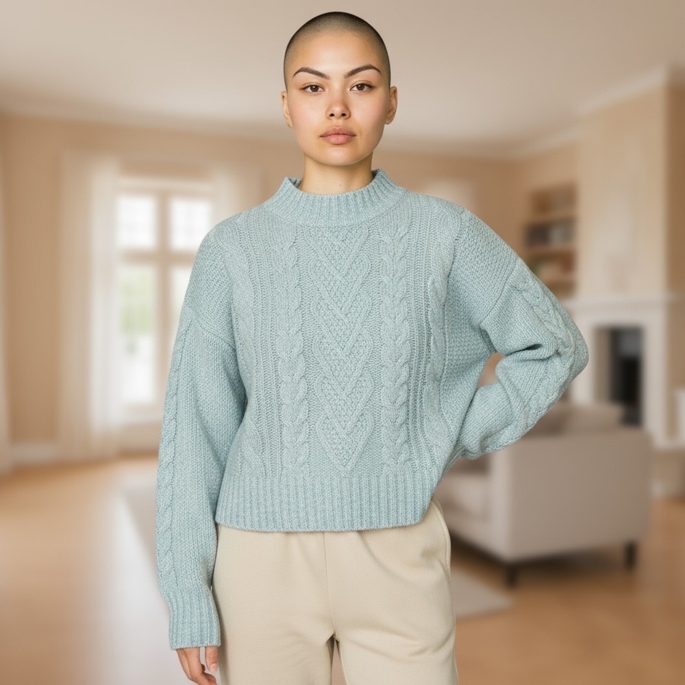 Hippie Rose Soft Green Cable Knit Chenille Sweater Junior XL or W Med​​​